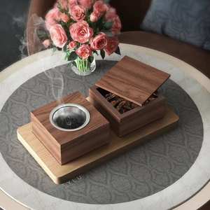 Ensemble moderne de brûleur d'encens en bois avec boîte de rangement et plateau - Product Image 2
