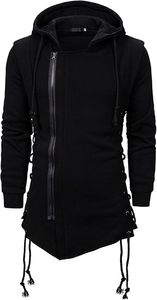 Custom Logo Mens Long Sleeve <b>Gothic</b> Asymmetric Side Zip Hoodie Longline Lace Up Robe Sweatshirt <b>Jacket</b> Manufacturer Low MOQ - Product Image 2