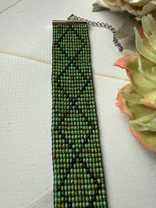BEST CUSTOMISE Turquoise Gray <b>Beaded</b> <b>Bracelet</b>, Wide Loom Cuff, Gift for Her,Handmade <b>Beaded</b> Cuff FOR GIFT , ANNIVERSARY - Product Image 4