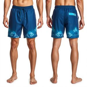 Short de bain pour homme de qualité supérieure à séchage rapide avec motif numérique Ocean Current, tissu léger haute performance pour la plage et doublure en maille - Product Image 1