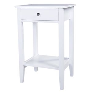 Mesa de Noche Blanca de Dos Niveles YS, Mesa Auxiliar Doble con Cajón - Product Image 1