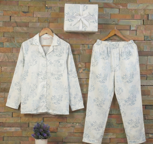 ชุดนอนผ้าฝ้ายพิมพ์ลายดอกไม้/ลายเรียบสไตล์อินเดียสำหรับฤดูร้อน แขนยาว คอวี สำหรับผู้หญิง แห้งเร็ว - Product Image 3