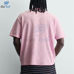Camiseta Oversize Rosa para Hombre Blue Tech con Estampado Amarillo, Manga Corta, Cuello Redondo, Estilo Casual Urbano, 100% Algodón Jersey, Talla Grande - Product Image 2