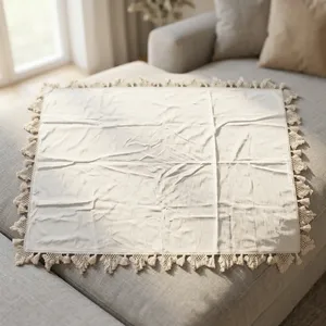 Bohemian Cotton Woven <b>Throw</b> Blanket Solid <b>White</b> Rectangular Breathable Eco-Friendly Home Decor All-Season Use - Product Image 2