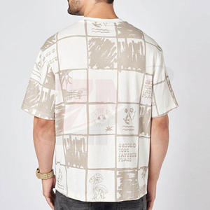 Camiseta Blanca de Lujo, Nueva Colección, con Estampado Cuadriculado Beige, Estilo Urbano Minimalista, Corte Holgado, Manga Corta, Informal para Hombre - Product Image 3