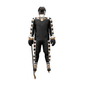 Custom Ice Hockey Uniform Set Men's <b>Black</b> Striped Jersey <b>Pants</b> Full Sleeve Sublimated Breathable Polyester Winter Sport Wear - Product Image 1
