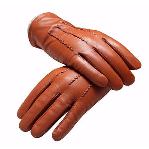 Brown Leather <b>Touchscreen</b> <b>Gloves</b> Breathable Winter Driving <b>Gloves</b> Wrist Length Eco Friendly Outdoor Wear - Product Image 1