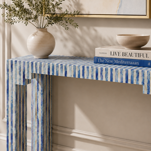 Blue White Bone Inlay <b>Solid</b> <b>Wood</b> Handmade Modern Console Table Entryway End Table Hallway Accent <b>Desk</b> for Living Room - Product Image 4