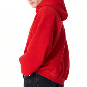 เสื้อฮู้ดดี้สีแดงทรงหลวม กระเป๋าหน้าขนาดใหญ่ ซับในผ้าเทอร์รี่เนื้อนุ่ม ปลายแขนเสื้อแบบริบ คอเสื้อแบบสวม สไตล์ลำลอง - Product Image 6