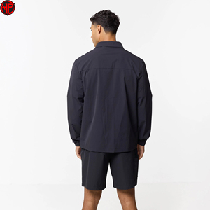 Mens Nylon <b>Jacket</b> Set Long Sleeve <b>Zip</b> <b>Up</b> Turn-Down Collar Double Pocket Casual Workwear Outerwear Shorts Set - Product Image 5