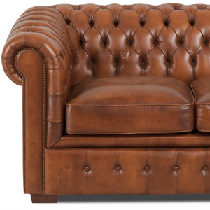 Sofá Chesterfield de Cuero Marrón de Lujo de 3 Plazas con Brazos Enrollados y Tapizado Profundo para Decoración de Sala de Estar - Product Image 4