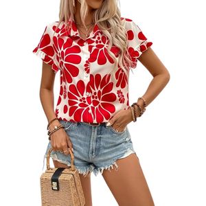 Women Stylish Western <b>Shirt</b> Type top <b>Half</b> Sleeve Fabric Rayon Collar Neck Floral Print <b>Button</b> Front Blouse Casual Regular fit - Product Image 2