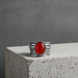Hydro Carnelian <b>Ring</b> Handmade Vintage <b>Silver</b> Plated Brass <b>Statement</b> Boho Red Gemstone TownIN Rajasthan Spinner Lightweight - Product Image 6