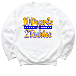 Sweat-shirt à col rond personnalisé avec 10 perles et deux rubis, couleur blanche, lettres grecques, pour sororité, pull décontracté à manches longues en polaire - Product Image 1