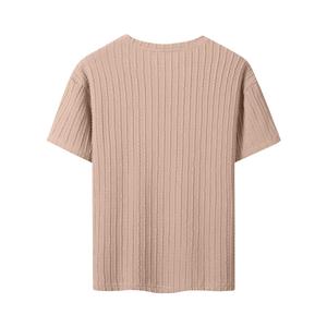 เสื้อยืดคอกลมแขนสั้นผู้ชาย ผ้าถักลายเคเบิ้ล สีพื้น ทรงลำลอง ใส่สบาย ผ้าฝ้าย - Product Image 6