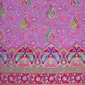 Robe de soirée indienne ethnique en tissu crêpe léger de 54 pouces, motif paon paisley violet orchidée vibrant, broderie de sequins étincelants - Product Image 6