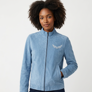 Chaqueta Azul para Hombre, Cuello Alto, Cierre de Cremallera, Estilo Casual para Otoño, Corte Regular, Color Sólido - Product Image 4