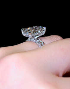 Luxury Radiant Cut Moissanite Engagement <b>Ring</b> 14K 18K Gold Hidden Halo Diamond Band Bridal Wedding <b>Ring</b> - Product Image 3