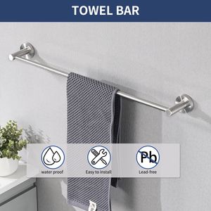 Brushed Nickel Bathroom <b>Hardware</b> Set 4-Piece Wall Mounted Stainless Steel Towel Bar Robe Hooks Includes 16-Inch Hand Towel Bar - Product Image 3