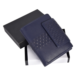 Portefeuille long en cuir pour femme, pochette multi-cartes, fenêtre d'identification, poche zippée, organisateur d'argent, fermeture à bouton pliable, bleu marine - Product Image 1