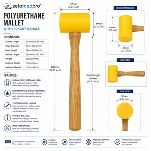Polyurethane Mallet 57mm x 89mm Yellow Brown Non Marring Hammer with Hickory Wood Handle for Jewelry Workshop ZETOMEDPRO - Product Image 3