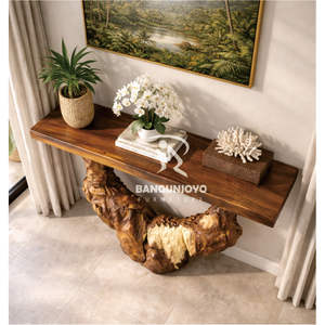 Mesa Consola Moderna Ecológica Hecha a Mano de Madera Maciza con Almacenamiento, Diseño Minimalista para Sala de Estar - Product Image 4