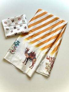Sari traditionnel pour femme, texture douce et confortable, élégant et fluide, imprimé numérique, soie satinée premium unie - Product Image 4