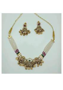 Conjunto de Collar Gargantilla de Plata Estilo Herencia con Perlas, Colgante Tradicional Chapado en Oro y Pendientes a Juego para Bodas - Product Image 3