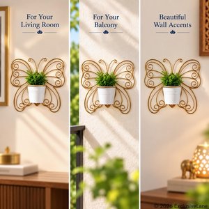 Soporte de Pared para Macetas con Diseño de Mariposa Metálica Dorada y Alas Decorativas |   Maceta Decorativa para Jardín Interior - Product Image 5