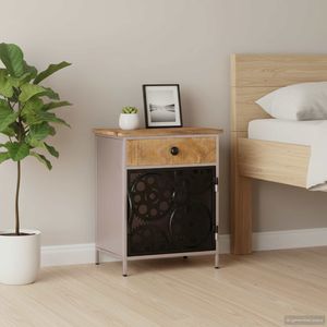 Comodino in Legno di Mango Grezzo con Finitura Naturale e Supporti in Ferro Argentato - Product Image 1