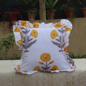 2026 Modern Vintage Style 100% Hand Block <b>Printed</b> Embroidered Yellow Floral Designer <b>Cushion</b> Covers Geometric - Product Image 1