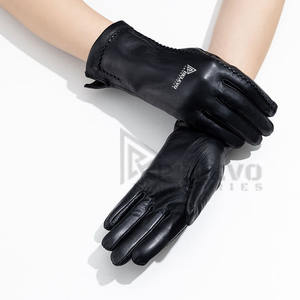 Gants noirs en cuir de mouton véritable pour hommes, doublure en fausse fourrure respirante, écran tactile, chauds pour l'automne et l'hiver - Product Image 1