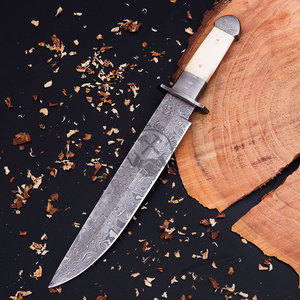 Custom-Made 15" Ambidextrous Multi-Purpose Hunting Bowie <b>Knife</b> Handcrafted Damascus Steel Blade Raindrop Pattern Camel <b>Knife</b> - Product Image 1