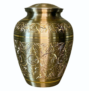 Belle urne funéraire en laiton noir antique entièrement gravée, style américain/européen, pour adultes, pour le stockage des cendres après crémation - Product Image 4
