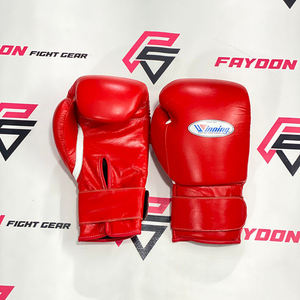 Ensemble de protection d'entraînement de boxe en cuir de vache véritable rouge, le plus vendu : Gants de boxe, protège-tête et protège-guêtres pour le sparring - Product Image 6