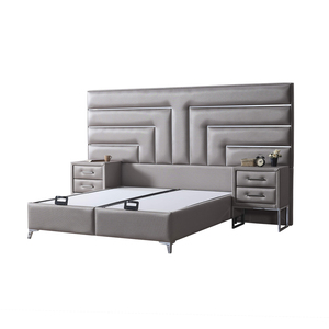 Cadre de lit d'hôtel commercial de style européen moderne avec tête de lit rembourrée et structure en bois de pin pour chambres d'hôtes de luxe - Product Image 5