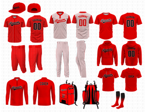Ranum Baseball Uniform Set Red Striped Jersey Pants Hoodie <b>Coach</b> Jacket Backpack Socks Sublimated Breathable Moisture Wicking - Product Image 1