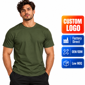 Custom Mens Olive <b>Green</b> <b>Plain</b> Crew Neck <b>T</b> <b>Shirt</b> Short Sleeve Private Label OEM ODM Clothing Manufacturer - Product Image 1