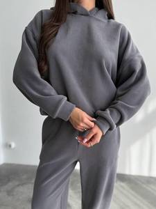Custom Womens Grey Tracksuit <b>Set</b> Zip Hoodie <b>Jogger</b> Pants Casual Streetwear Sportswear Two Piece <b>Matching</b> Outfit Supplier - Product Image 6