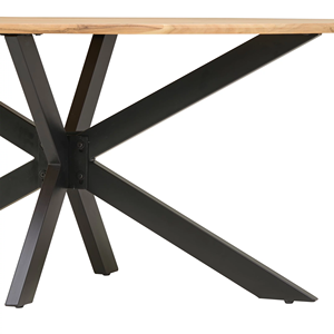 Table de salle à manger de style européen en bois d'acacia massif, forme ovale, plateau naturel, pieds en métal croisés en X, pour la maison, le restaurant, la cuisine - Product Image 4
