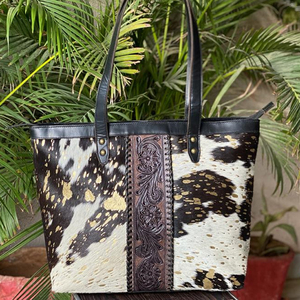 มือเครื่องมือแกะสลักกระเป๋าถือ Tote กระเป๋าหนัง Cowhide จริงผมบนซ่อนขนสัตว์กระเป๋าขนาดใหญ่คอลเลกชันสุภาพสตรีกระเป๋า - Product Image 4