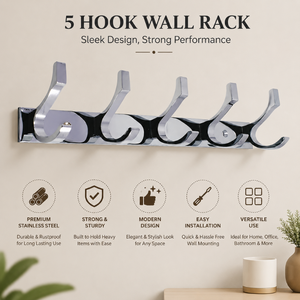 Porte-serviettes mural en aluminium à 5 crochets pour porte ou mur, en acier inoxydable SS202 de qualité supérieure, robuste, résistant à la rouille, pour serviettes, manteaux, peignoirs, sacs et vêtements - Product Image 5