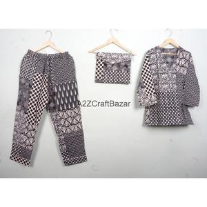 Conjunto de pijama de algodón para mujer, ropa de dormir estampada, conjunto de pijama de dos piezas con cintura elástica, pantalones de manga larga para verano - Product Image 3