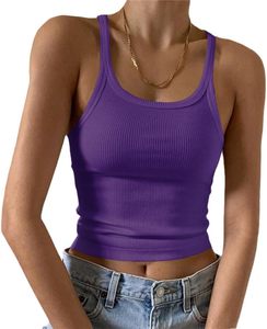 Camiseta sin mangas para mujer, blanca, de punto acanalado, con cuello redondo, informal, corta, de color liso, transpirable - Product Image 3