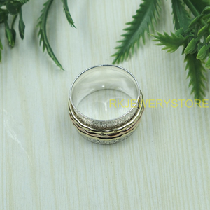 Handmade Spinner <b>Ring</b> 925 <b>Silver</b> Brass Copper Meditation Band Textured Wide Band Anxiety Relief Fidget <b>Ring</b> Unisex Jewelry Him - Product Image 2