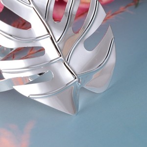 <b>Silver</b> Monstera Leaf Metal <b>Napkin</b> Rings 2.5 Inch Modern Table Decor for Wedding Dining - Product Image 4