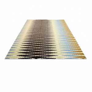 DECORDEC Tapis géométrique épais en laine tuftée à la main, antidérapant, écologique, personnalisé, coloris ivoire, marron, bleu, moutarde, style Ikat, pour hôtel et villa - Product Image 2