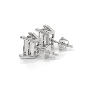 Diamond <b>Stud</b> Earrings in 10k 14k 18k White Gold Lab Grown <b>Emerald</b> Cut Solitaire Classic Four Prong Minimalist Diamond Earring - Product Image 3