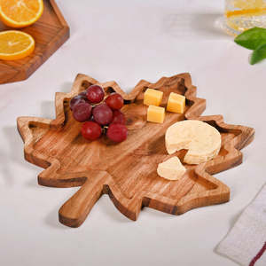 Wooden Maple Leaf Serving Tray Rustic Cheese Fruit <b>Platter</b> Reusable Charcuterie Board - Product Image 1
