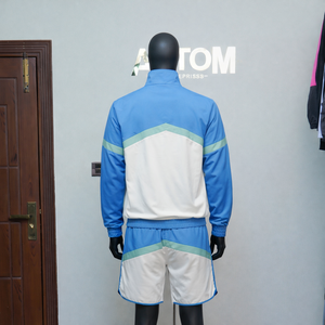 ชุดเซ็ตเสื้อผ้าผู้ชายแบบกำหนดเอง กางเกงขาสั้นและแจ็คเก็ต ชุดวอร์มสองชิ้นแบบมีซิป ชุดวอร์มโพลีเอสเตอร์กันลม ชุดเซ็ตกางเกงขาสั้น - Product Image 4